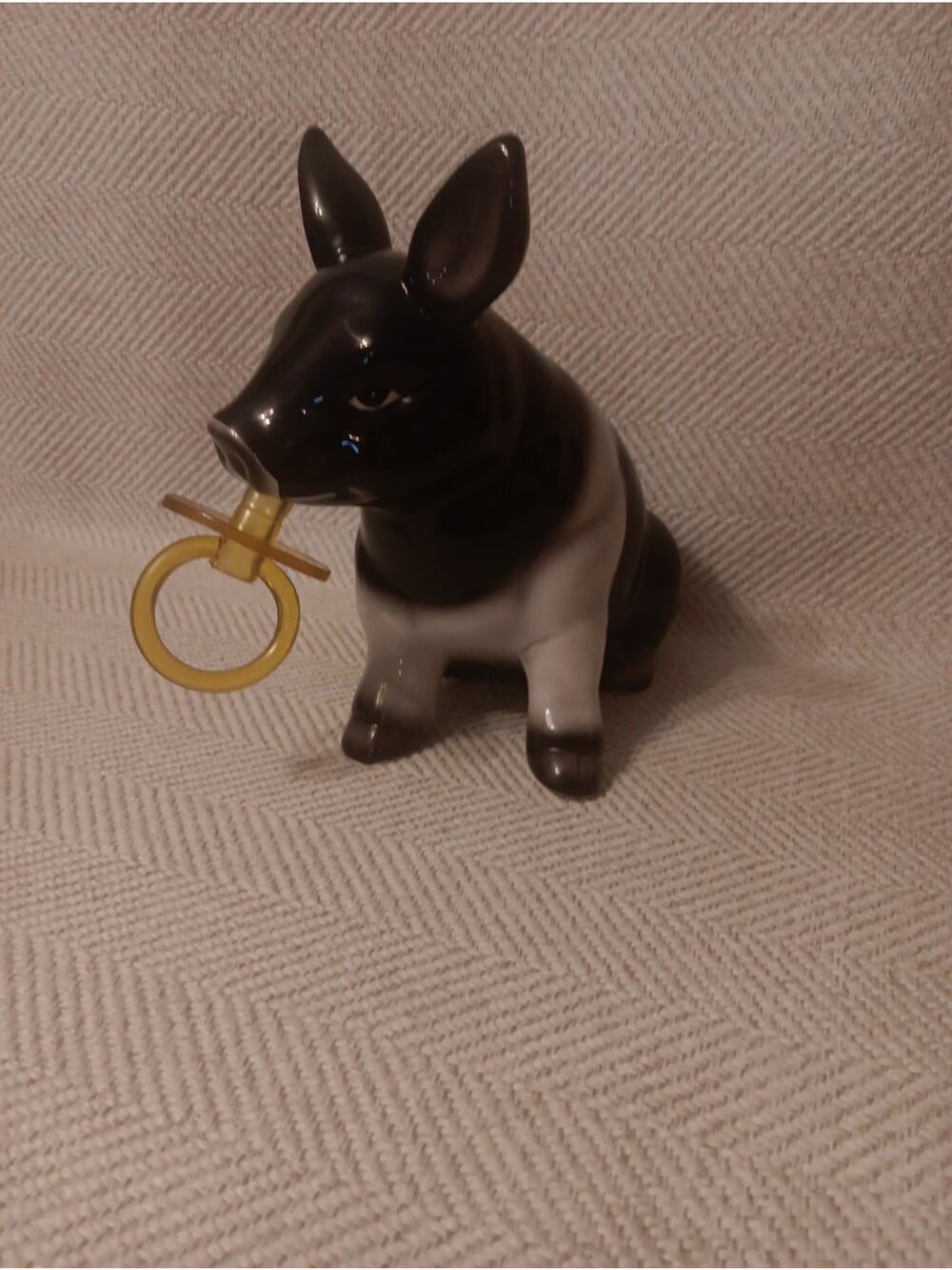 Vintage Young's Ceramic Pig with Pacifier Piggy Bank with Stopper So SWEET!